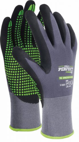 Munkavédelmi nylon kesztyű, méret:11, NITRILE FLEX DOTS, STALCO PERFECT POWERMAX